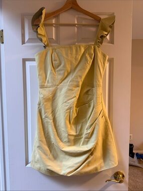 Karen Millen Yellow Leather Ruffle-Strap Mini Dress